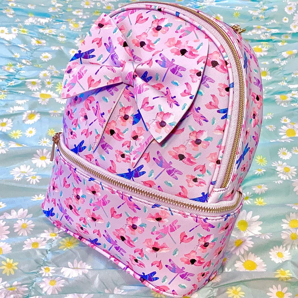 Lavender Purple Dragonfly Floral Mini Backpack Bow